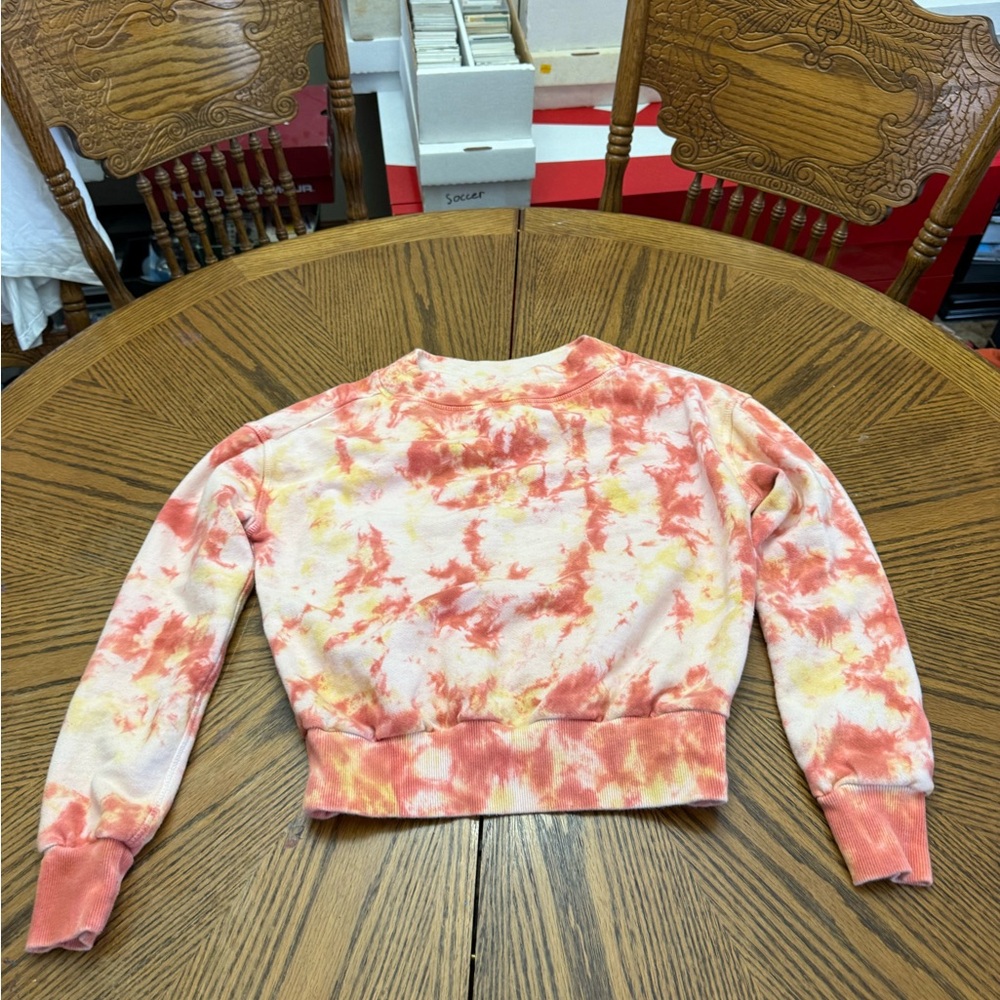 Anthropologie Pink and White Crop Hoodie